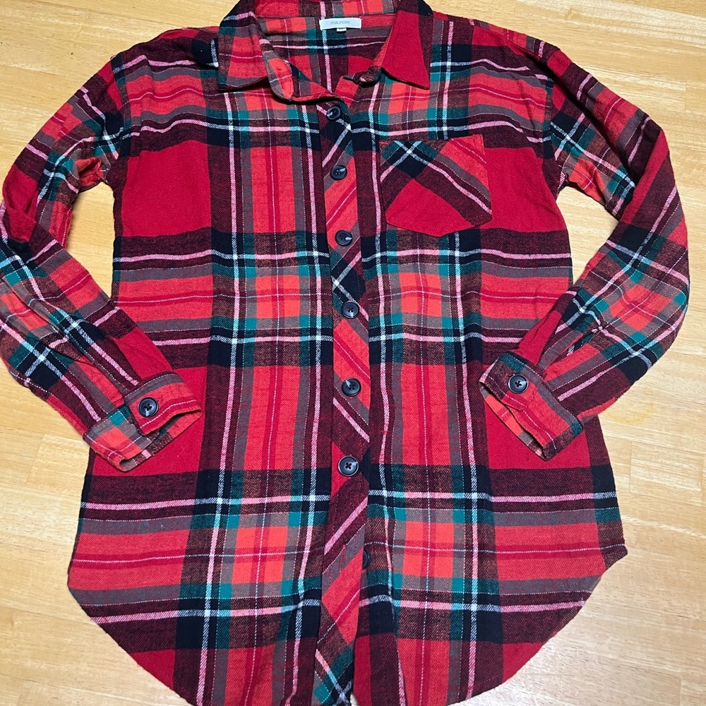 Maurices Red & Black Boyfriend Cabin Plaid Shirt